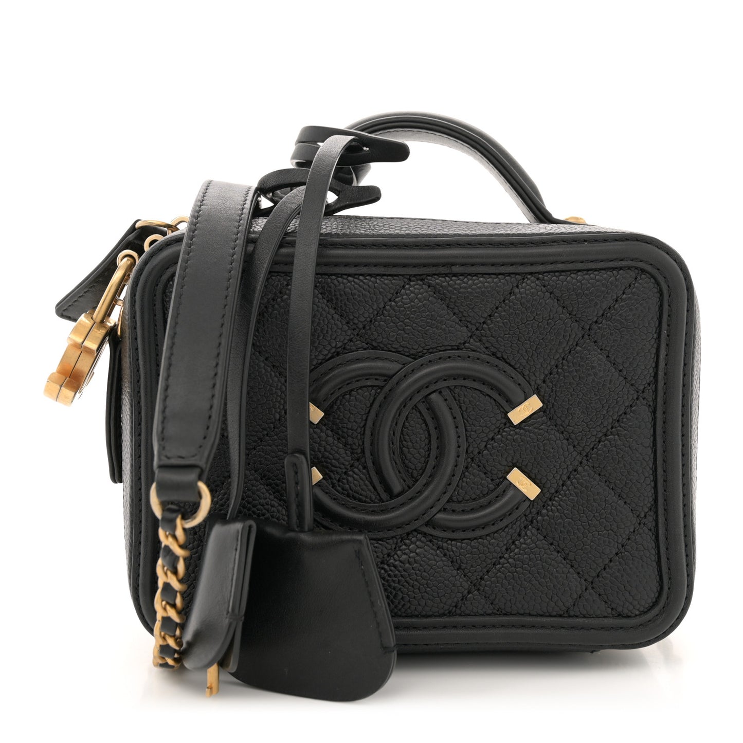 Caviar Quilted Small CC Filigree Vanity Case Black
