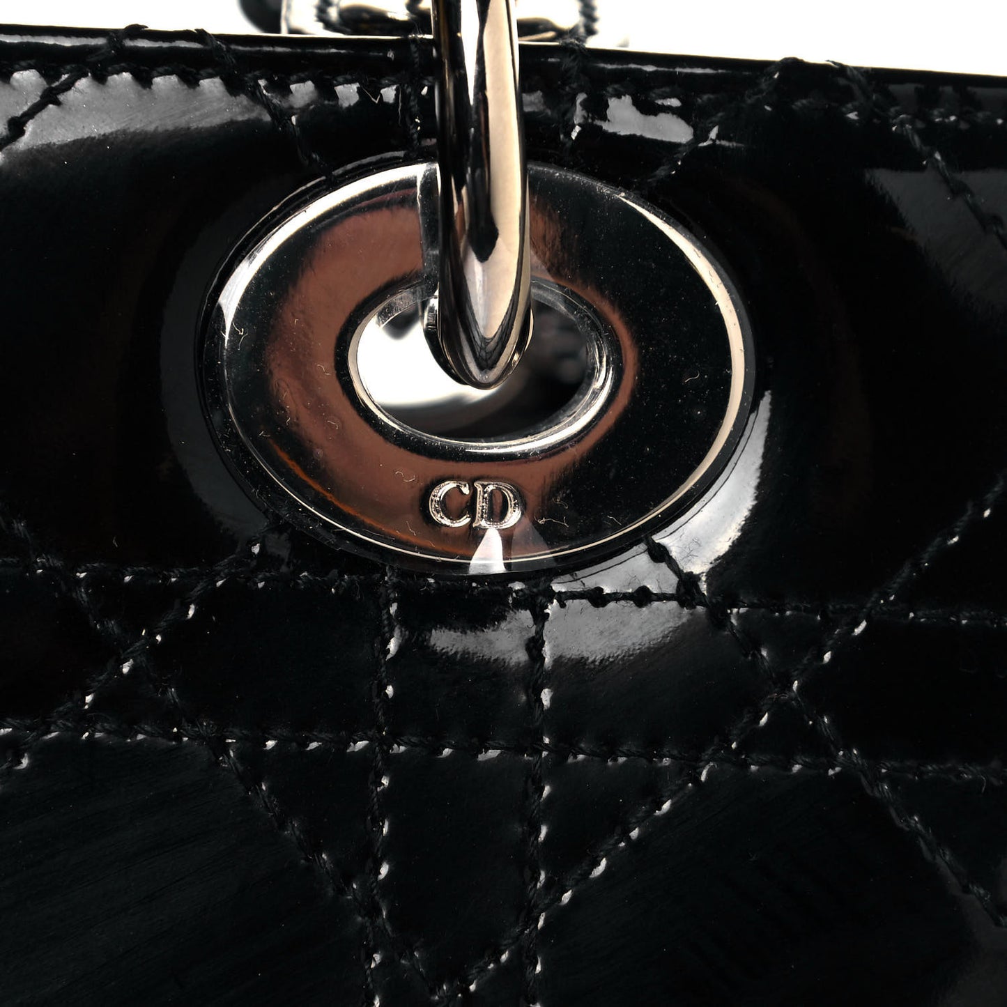 Patent Cannage Stitched Medium Lady Dior Black