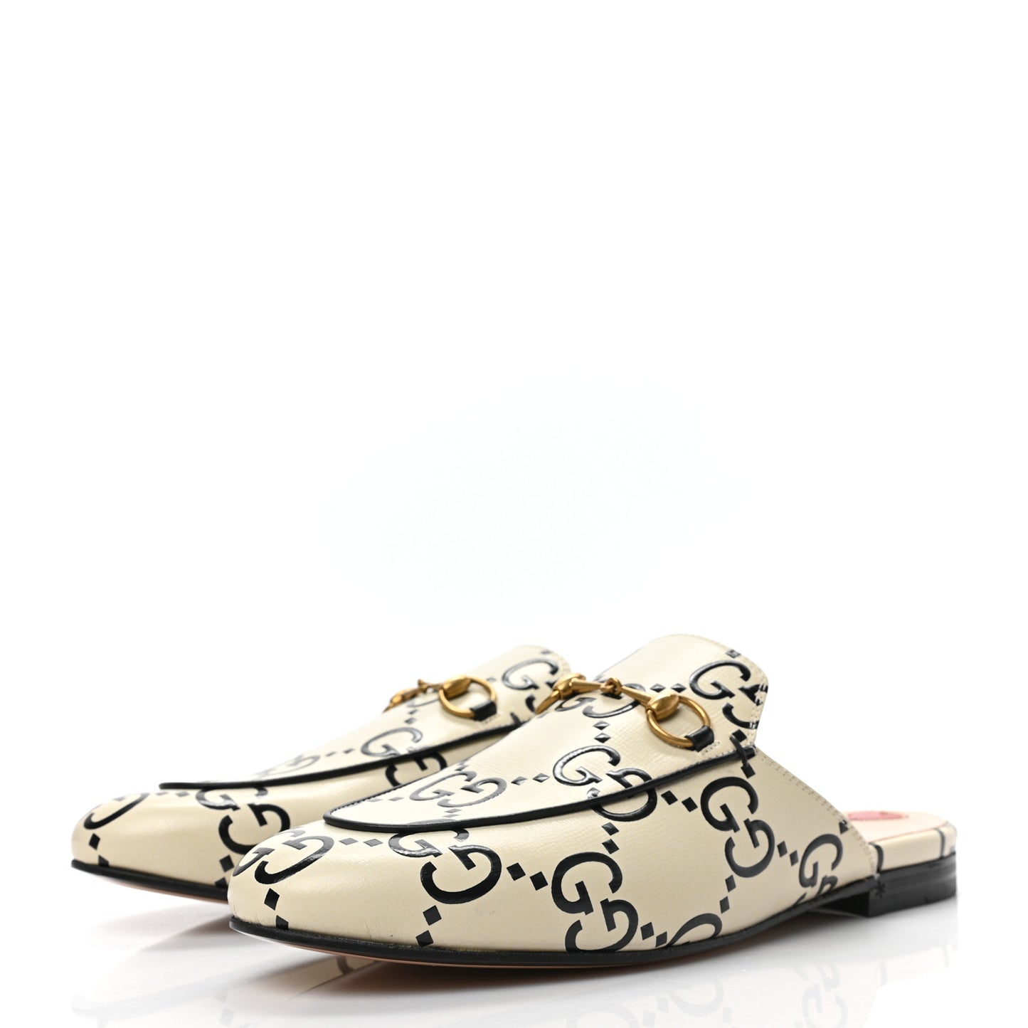 Azalea Calfskin GG Monogram Bi-Color Debossed Womens Princetown Slippers 39 White Black
