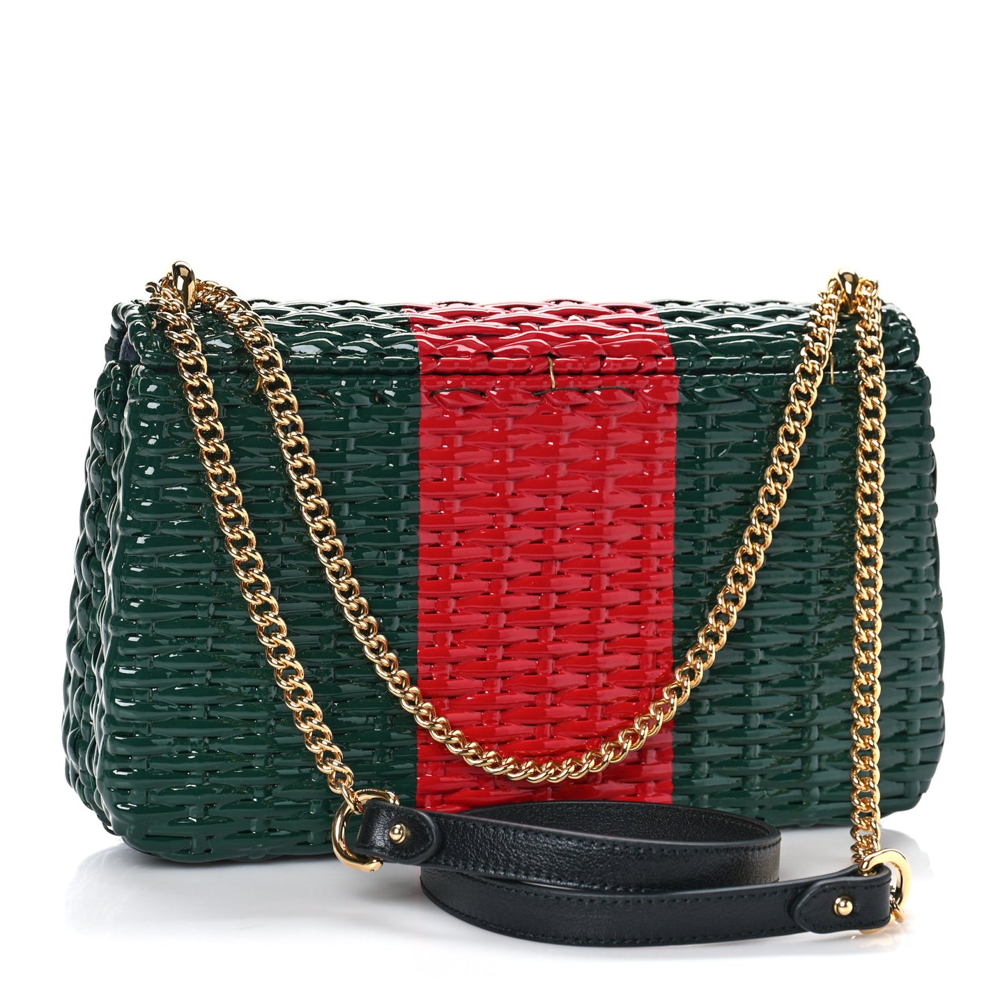 Glazed Wicker Stripe Small Cestino Shoulder Bag Green