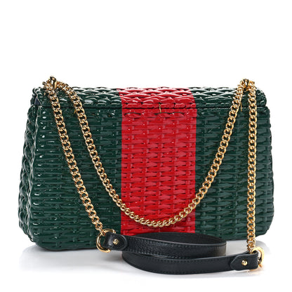 Gucci Glazed Wicker Stripe Small Cestino Shoulder Bag Green 3 of 9