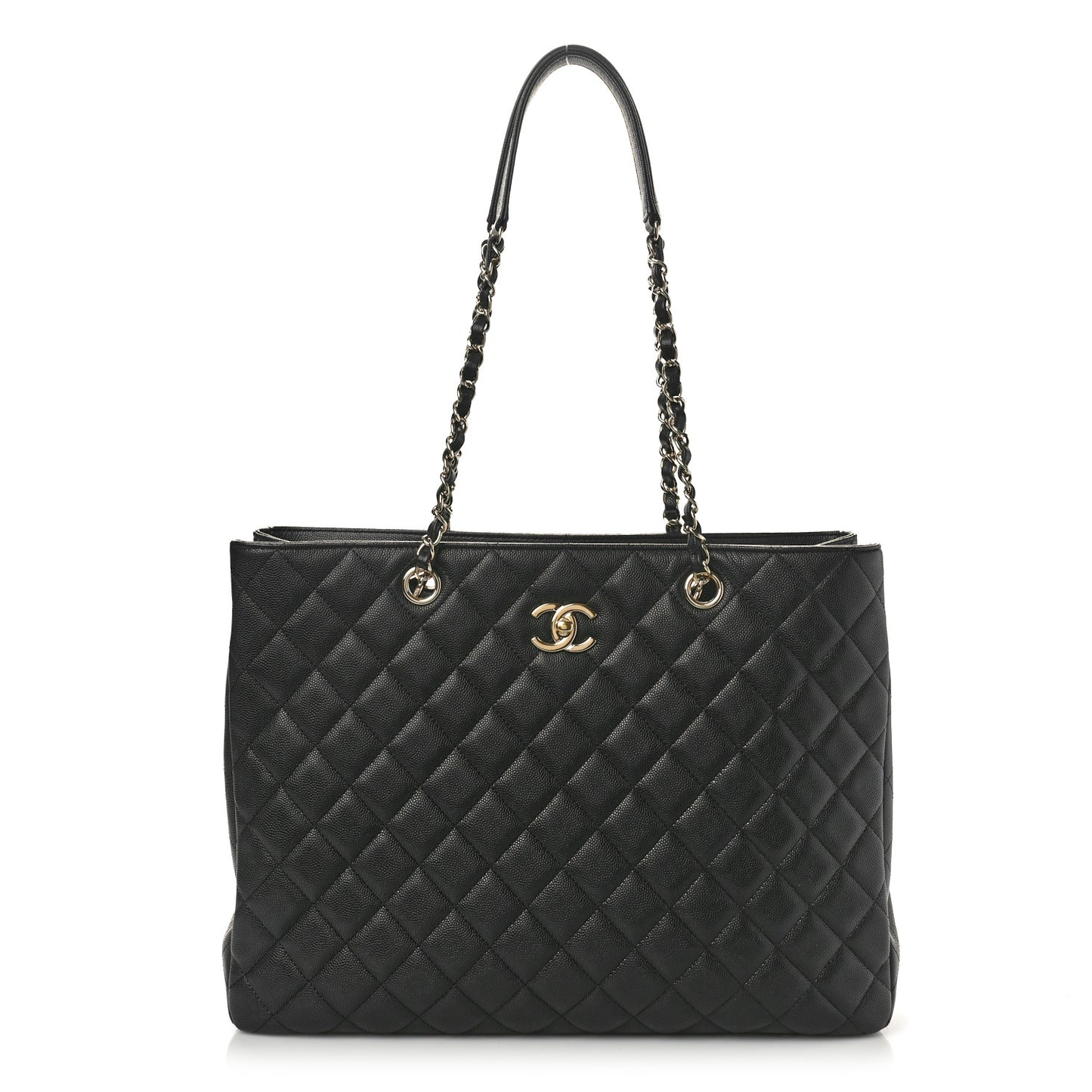 Caviar Quilted Large CC Shopping Tote Black