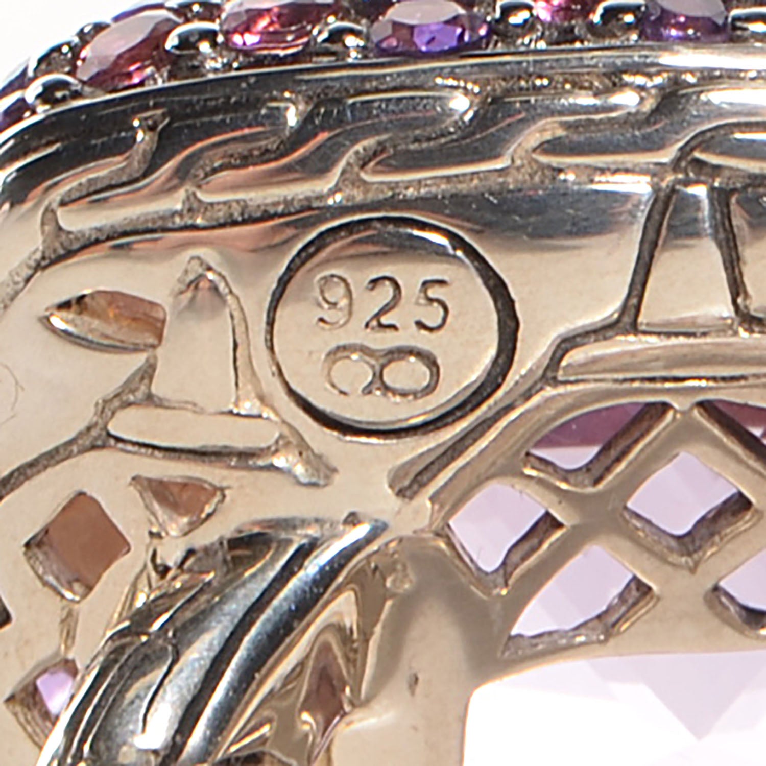 John Hardy Sterling Silver Pink Tourmaline Amethyst Classic Braided Chain Square Ring Size 7 4 of 6