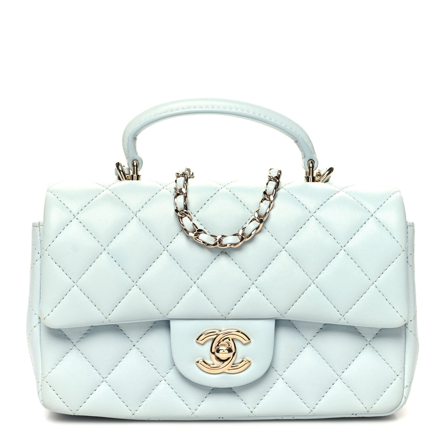 Chanel Lambskin Quilted Mini Top Handle Rectangular Flap Light Blue 1 of 11