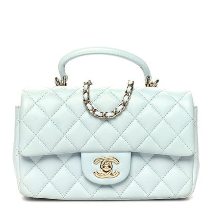 Chanel Lambskin Quilted Mini Top Handle Rectangular Flap Light Blue 1 of 11
