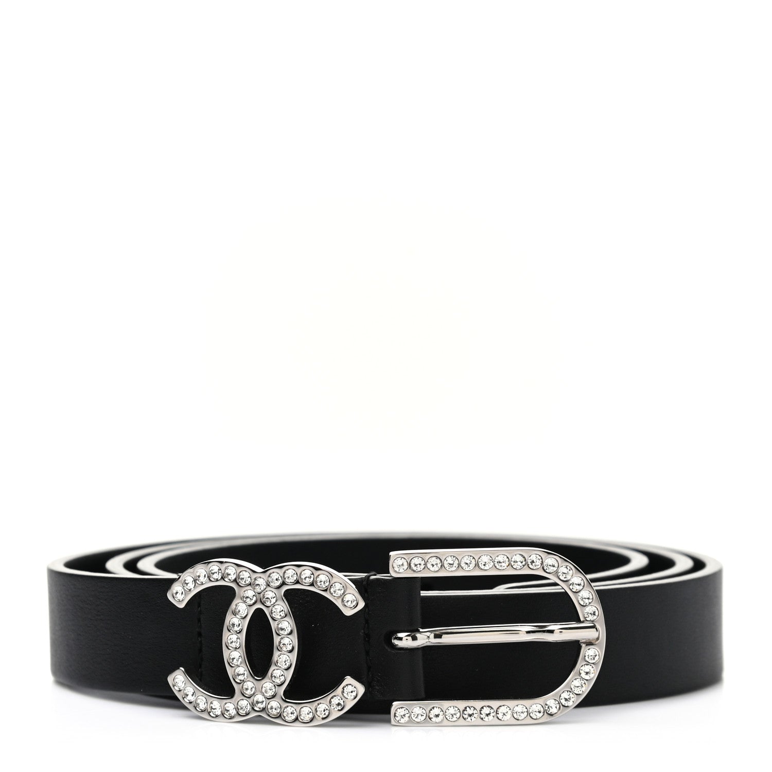 Chanel Calfskin Crystal CC Buckle Belt 85 34 Black 1 of 6