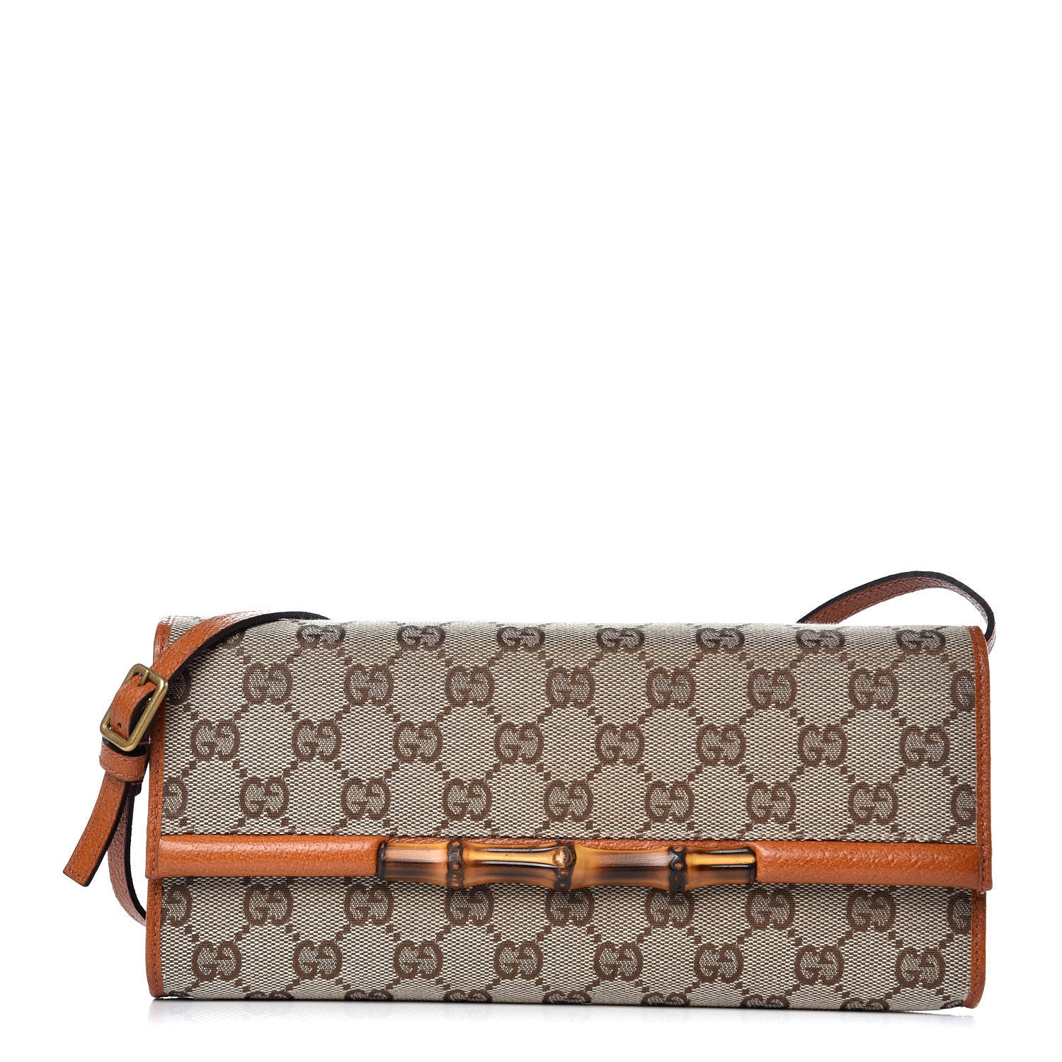 Gucci Monogram Bamboo Bar Clutch Brown 1 of 10