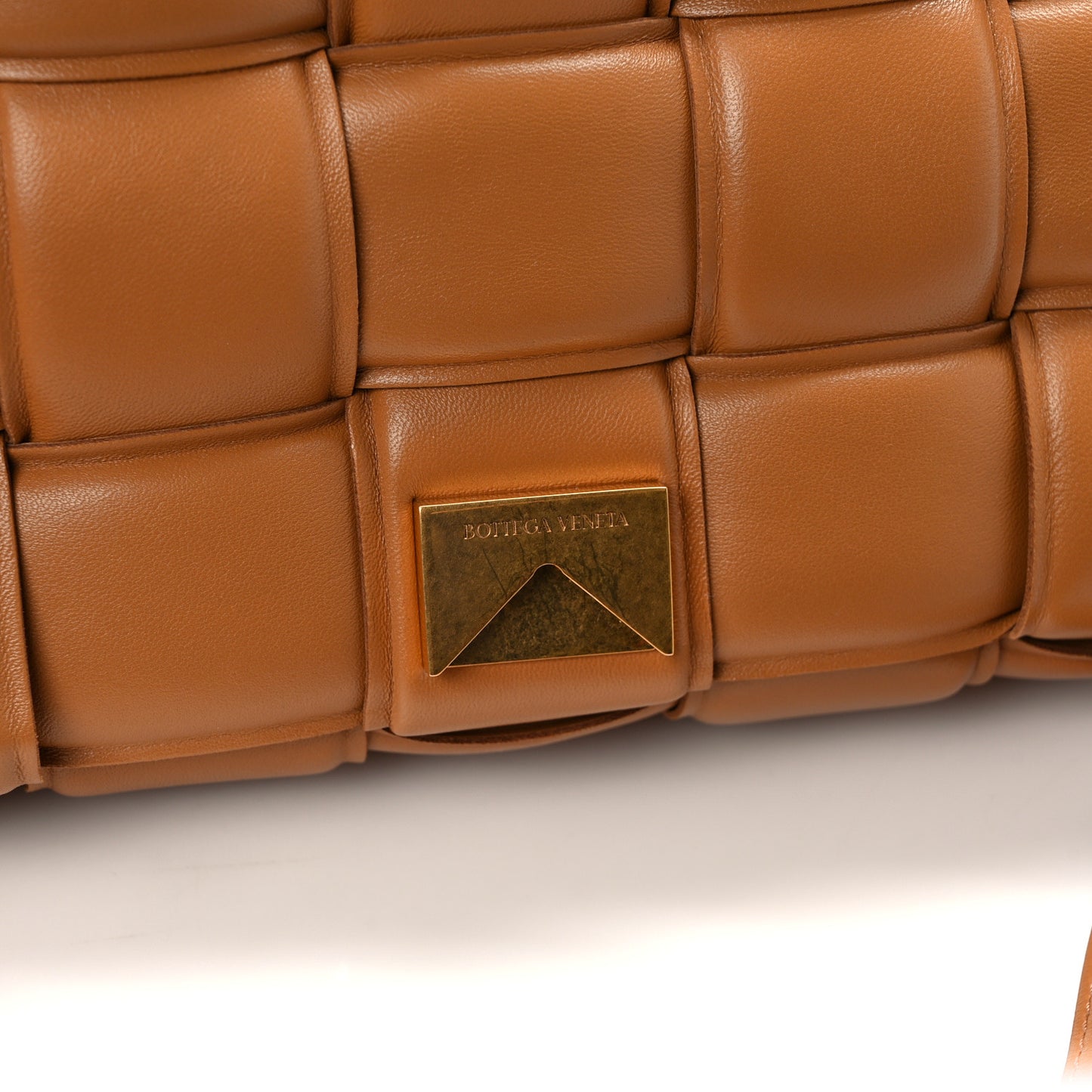 Nappa Maxi Intreccio Padded Cassette Crossbody Bag Caramel