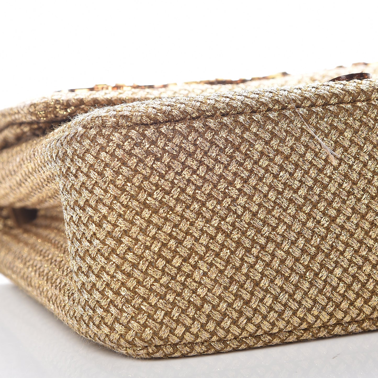 Tweed Mirror Embellished Medium Double Flap Gold