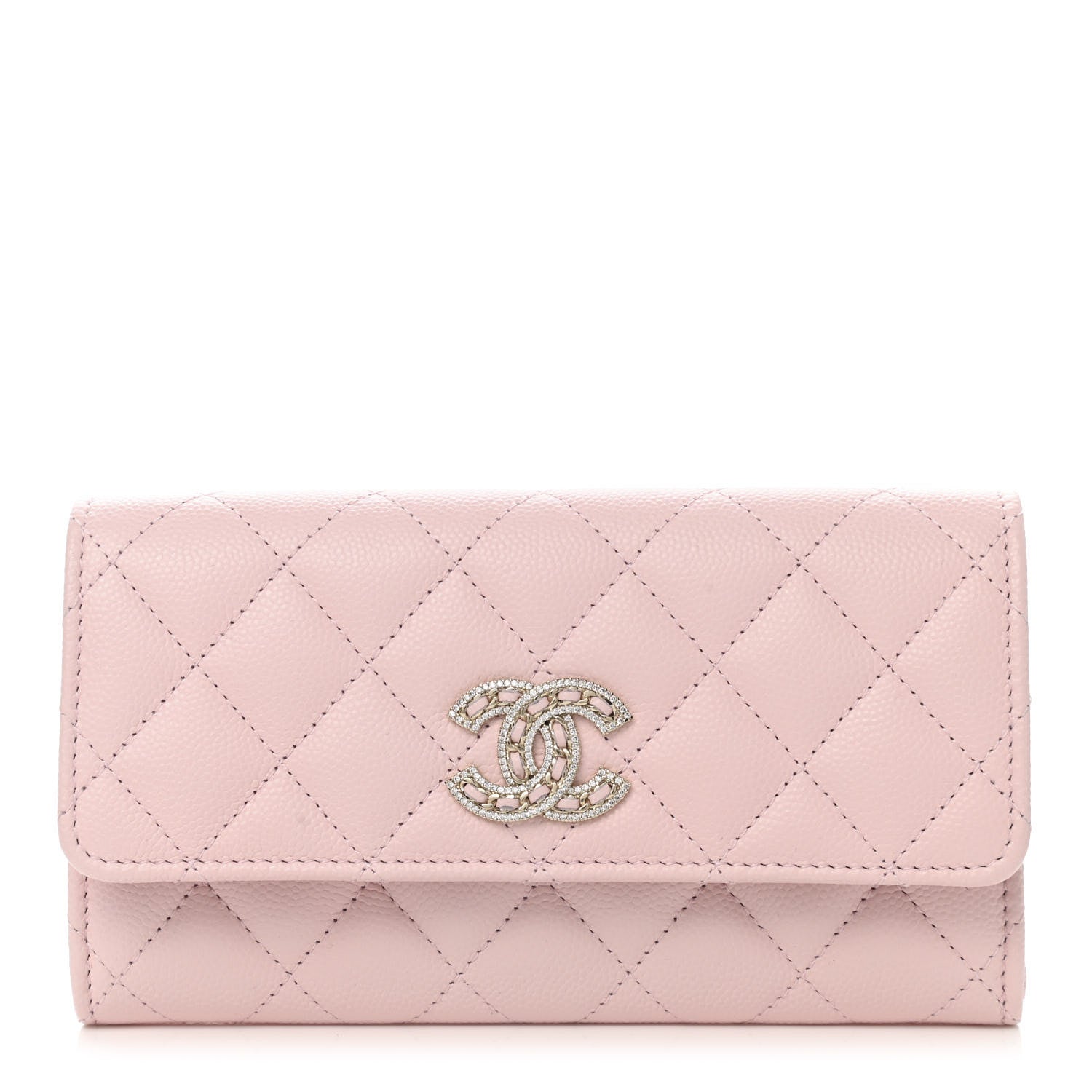 Chanel Caviar Quilted Crystal CC Large Gusset Flap Wallet Pink 1 of 9