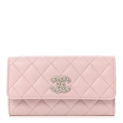Chanel Caviar Quilted Crystal CC Large Gusset Flap Wallet Pink 1 of 9
