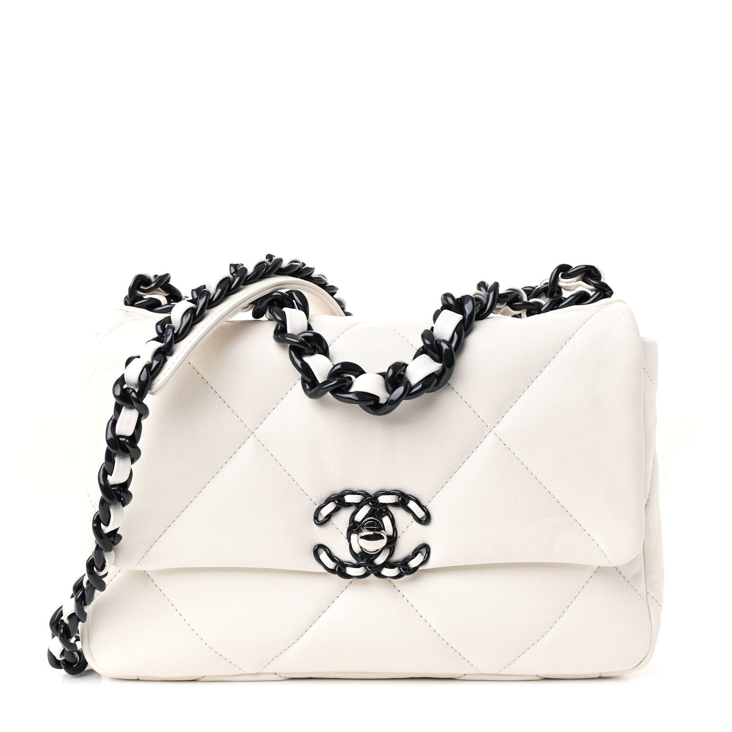 Glossy Calfskin Quilted Medium Chanel 19 Flap White Black
