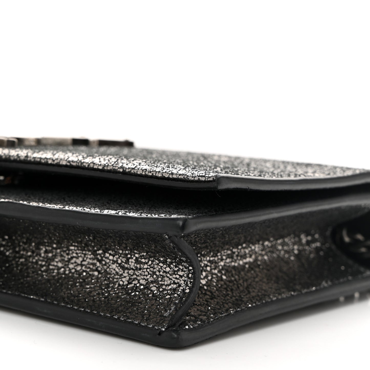 Metallic Calfskin Classic Monogram Kate Tassel Chain Wallet Gun Metal