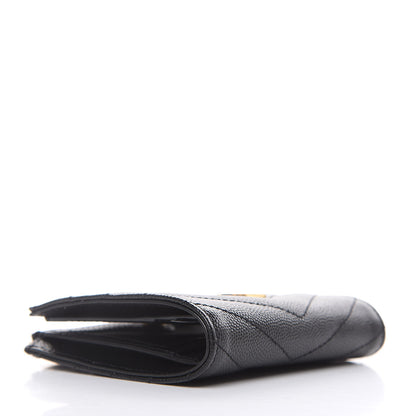 Saint Laurent Grain De Poudre Matelasse Chevron Monogram Zipped Card Case Black 4 of 6