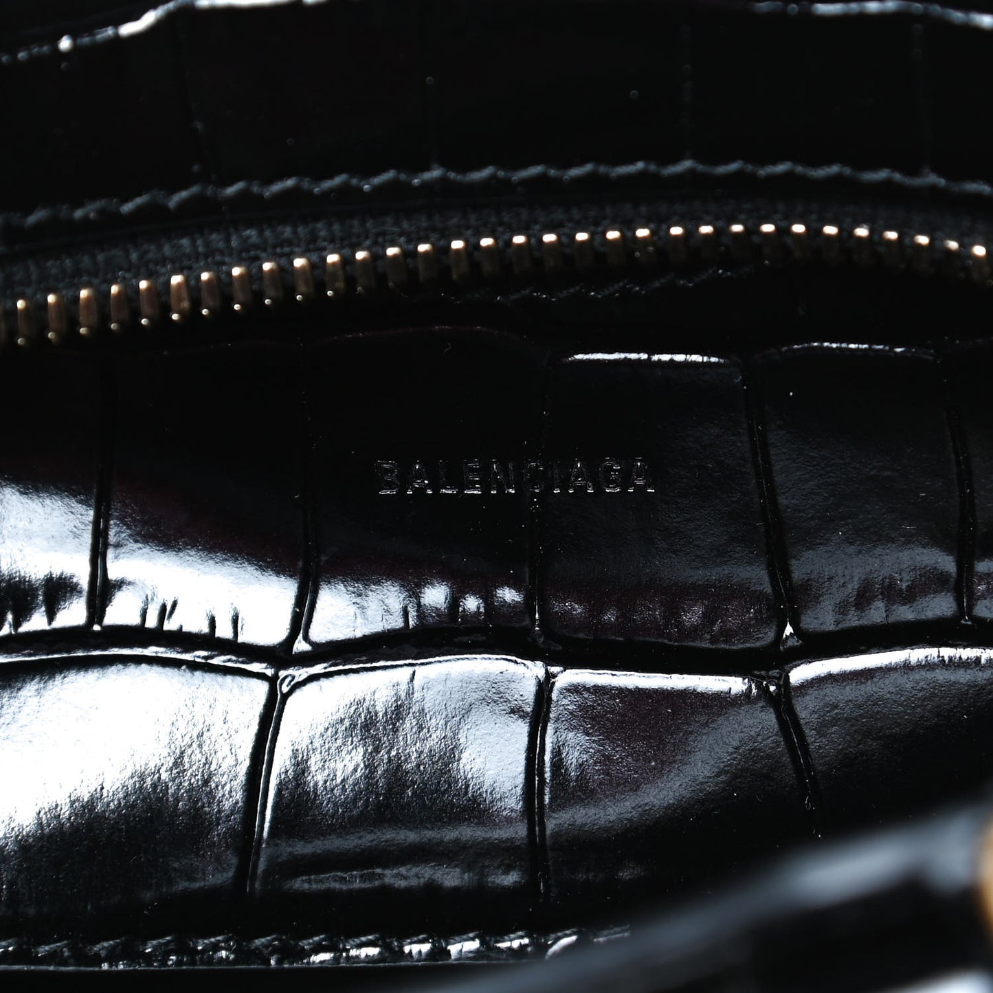 Shiny Supple Calfskin Crocodile Embossed Neo Classic Gold Hardware Nano City Crossbody Black