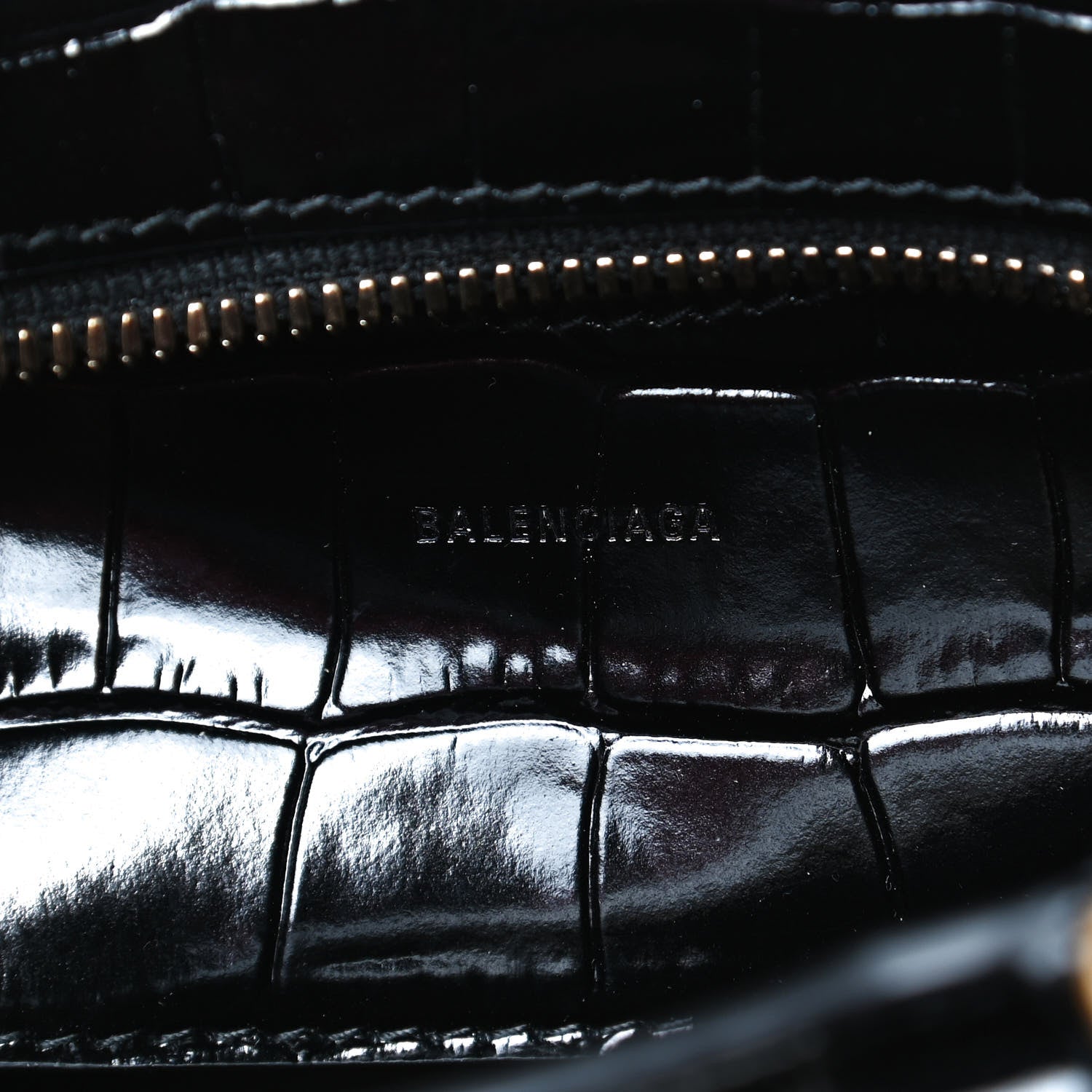 Balenciaga Shiny Supple Calfskin Crocodile Embossed Neo Classic Gold Hardware Nano City Crossbody Black 6 of 9