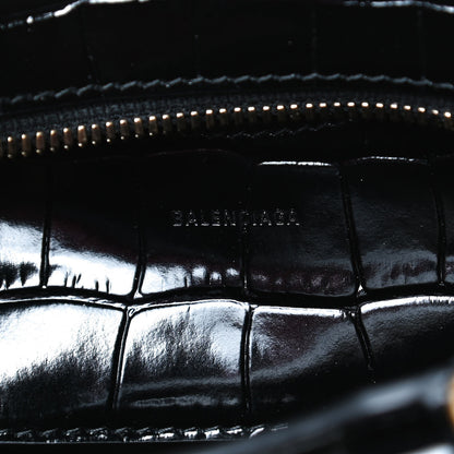 Balenciaga Shiny Supple Calfskin Crocodile Embossed Neo Classic Gold Hardware Nano City Crossbody Black 6 of 9