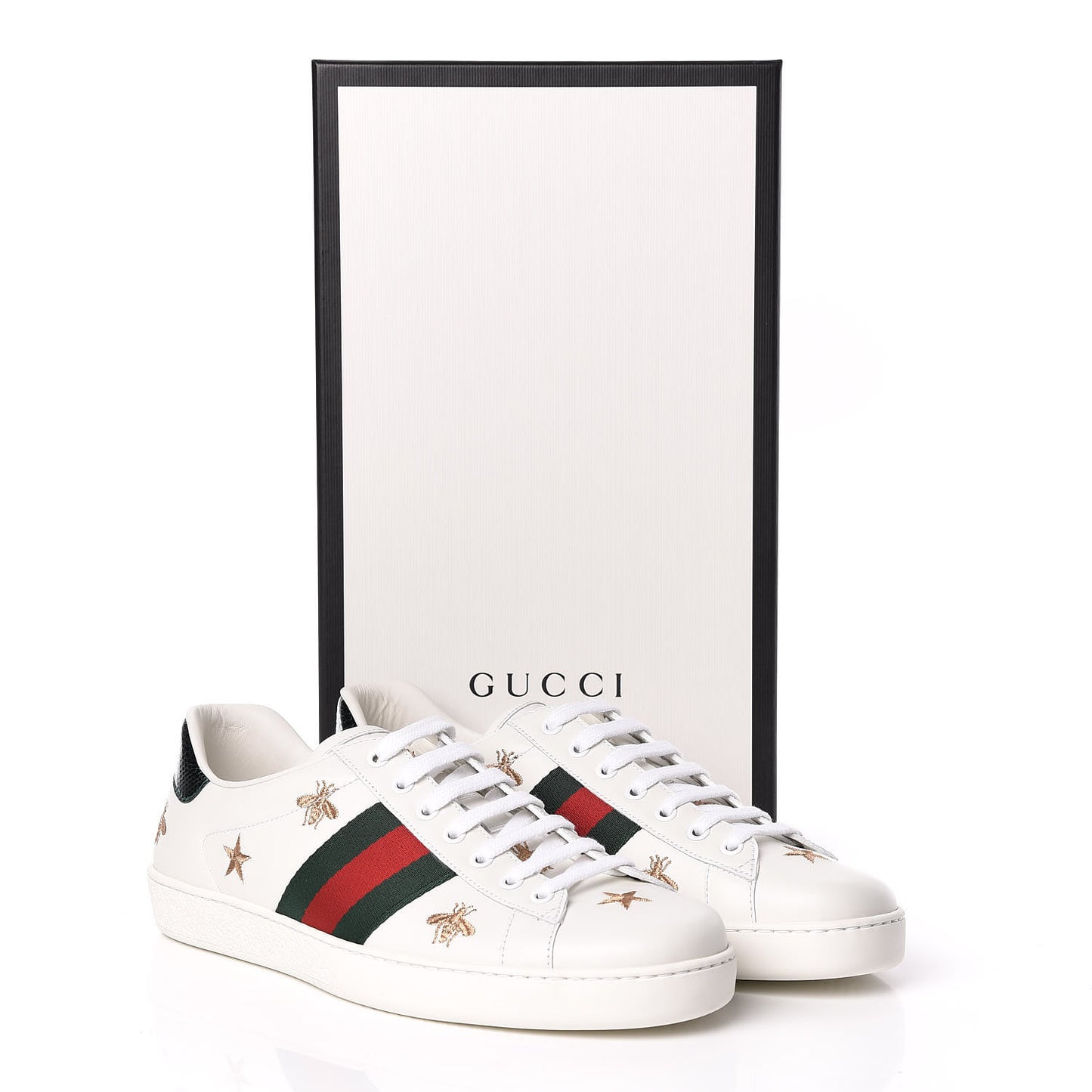 Calfskin Ayers Web Bee Star Embroidered Mens Ace Sneakers 9.5 White Green
