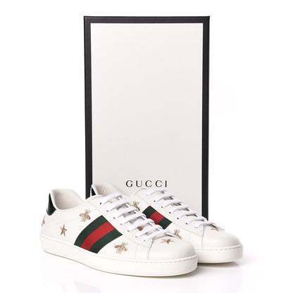 Gucci Calfskin Ayers Web Bee Star Embroidered Mens Ace Sneakers 9.5 White Green 10 of 10