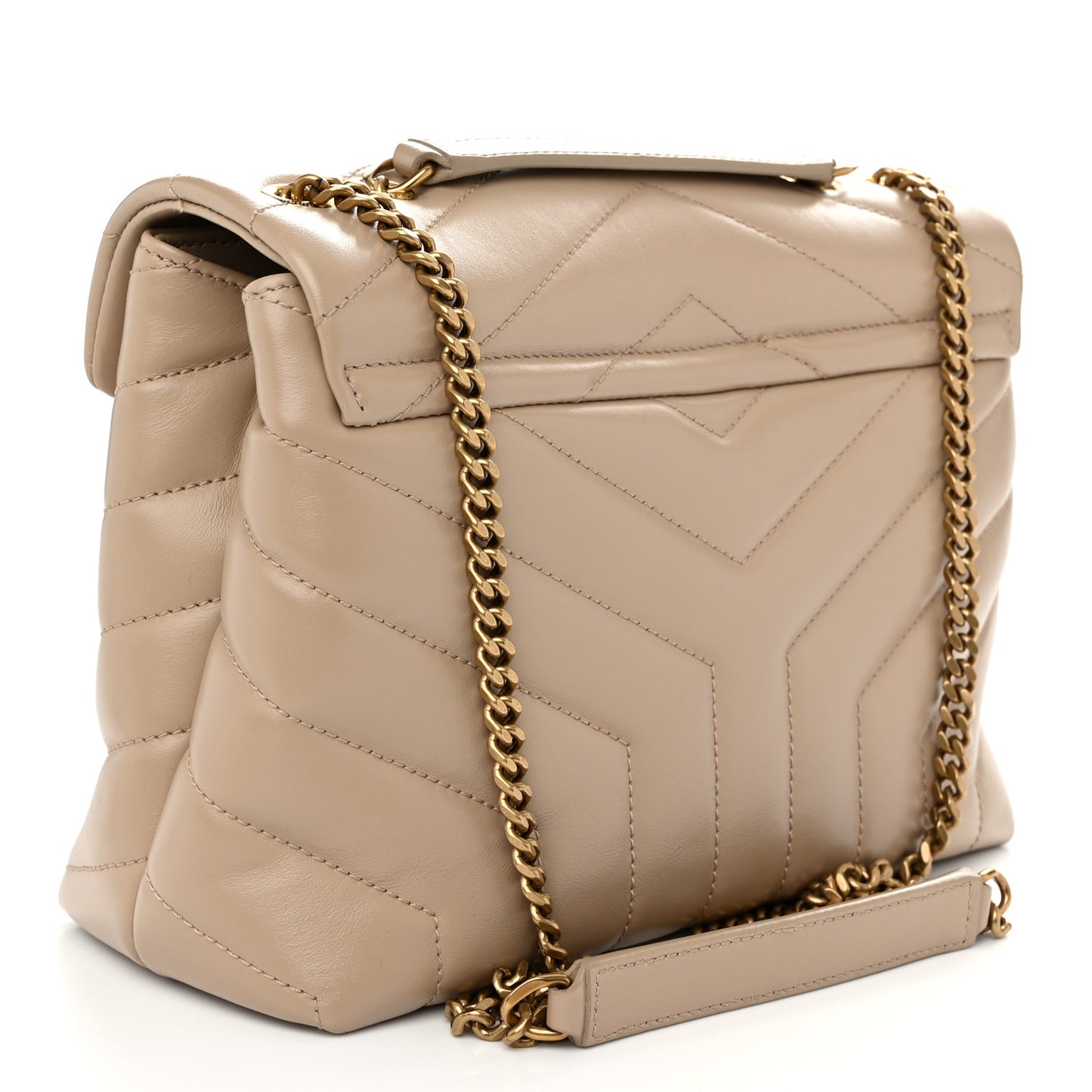 Calfskin Y Quilted Monogram Small Loulou Chain Satchel Dark Beige