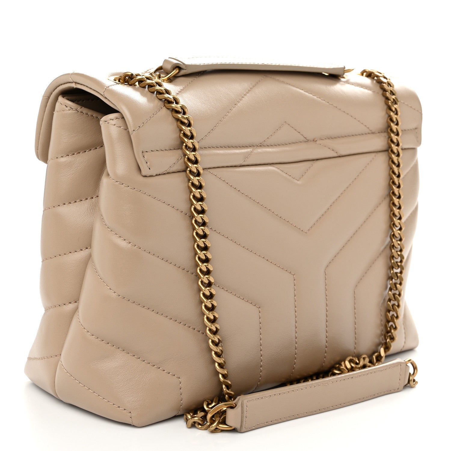 Saint Laurent Calfskin Y Quilted Monogram Small Loulou Chain Satchel Dark Beige 3 of 10