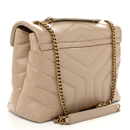 Saint Laurent Calfskin Y Quilted Monogram Small Loulou Chain Satchel Dark Beige 3 of 10