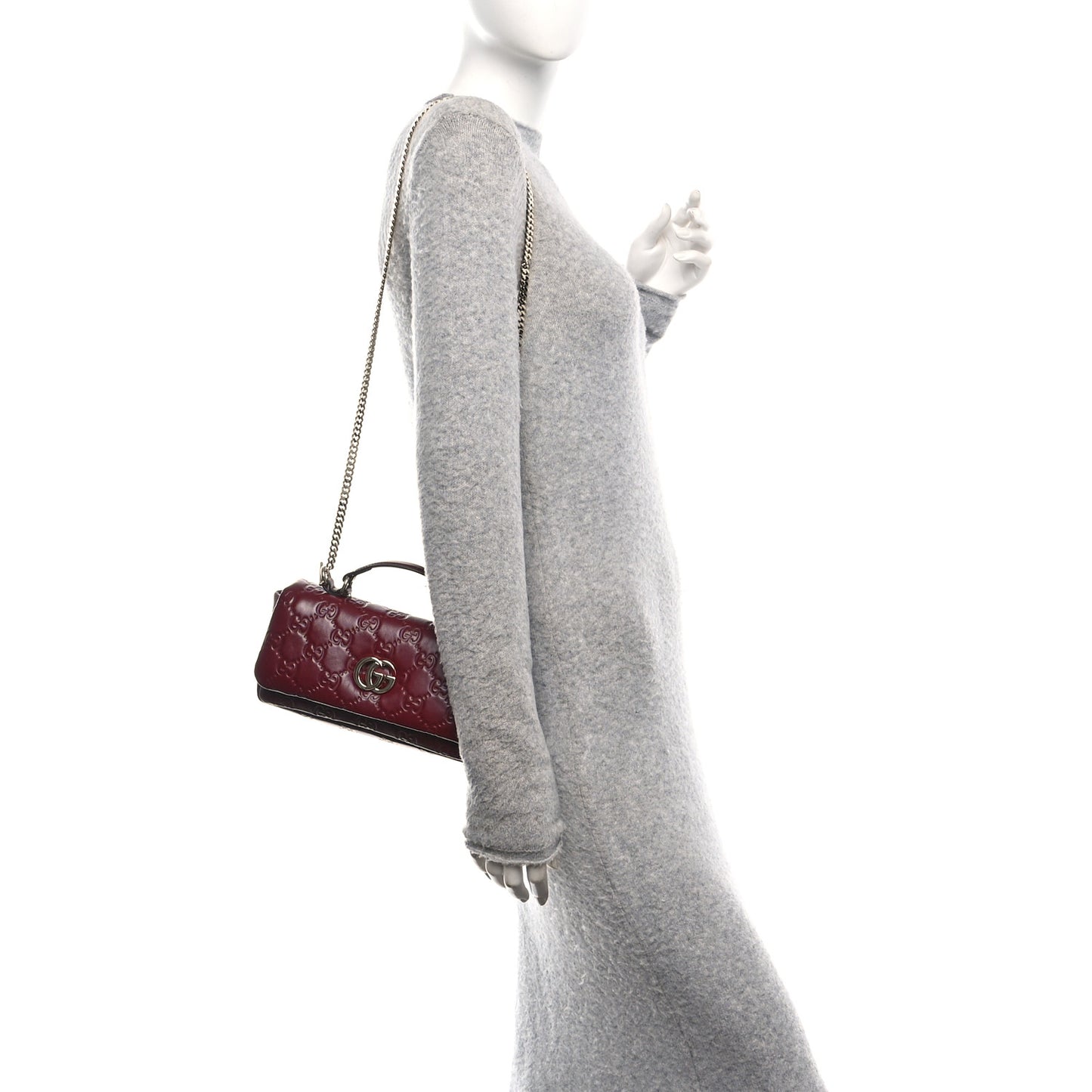 Lambskin Embossed Mini GG Milano Top Handle Shoulder Bag Rosso Ancora