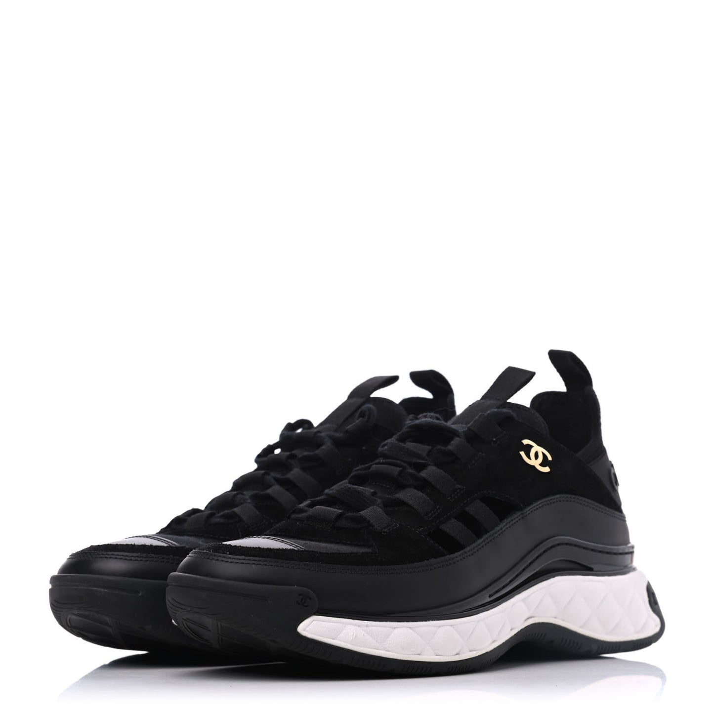 Fabric Calfskin Suede CC Sneakers 39.5 Black