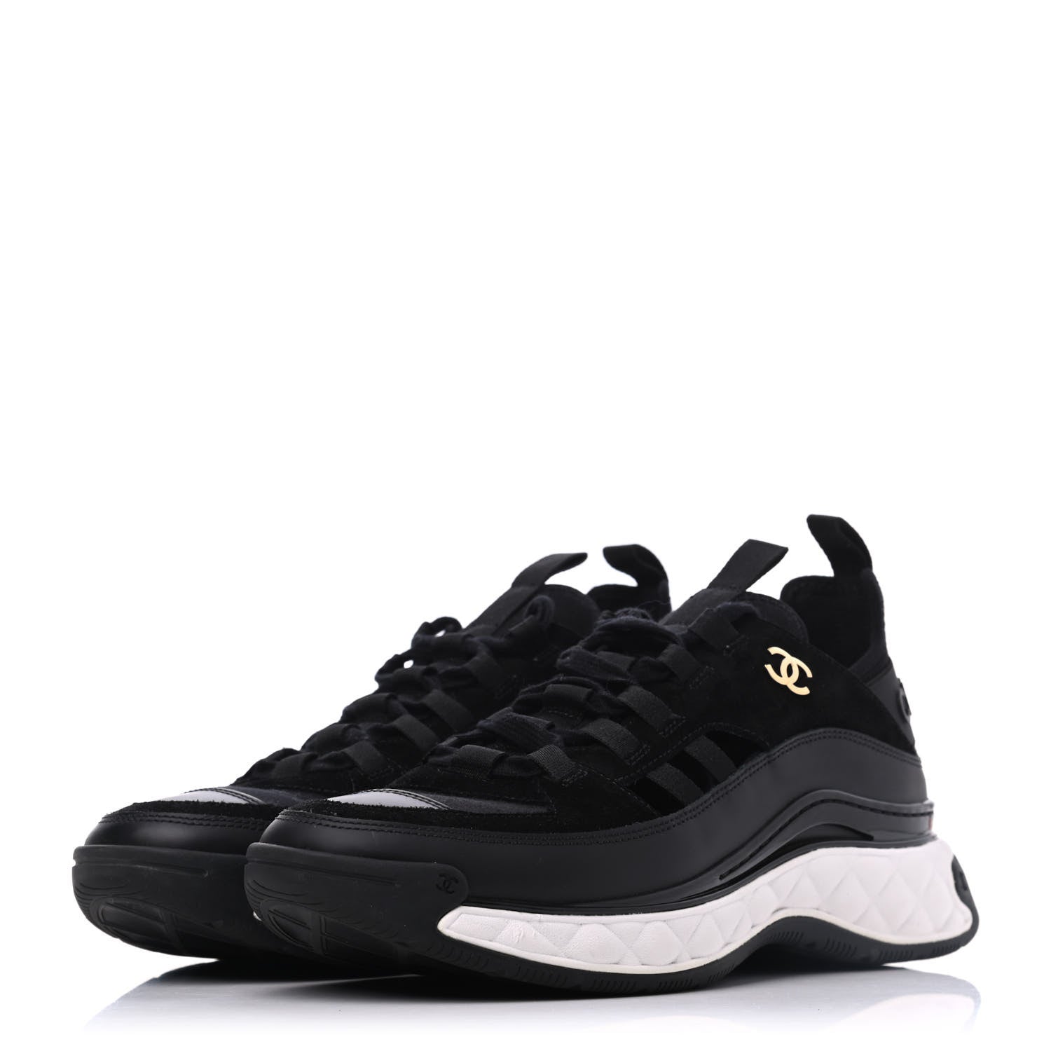 Chanel Fabric Calfskin Suede CC Sneakers 39.5 Black 3 of 20