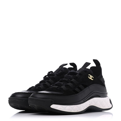 Chanel Fabric Calfskin Suede CC Sneakers 39.5 Black 3 of 20