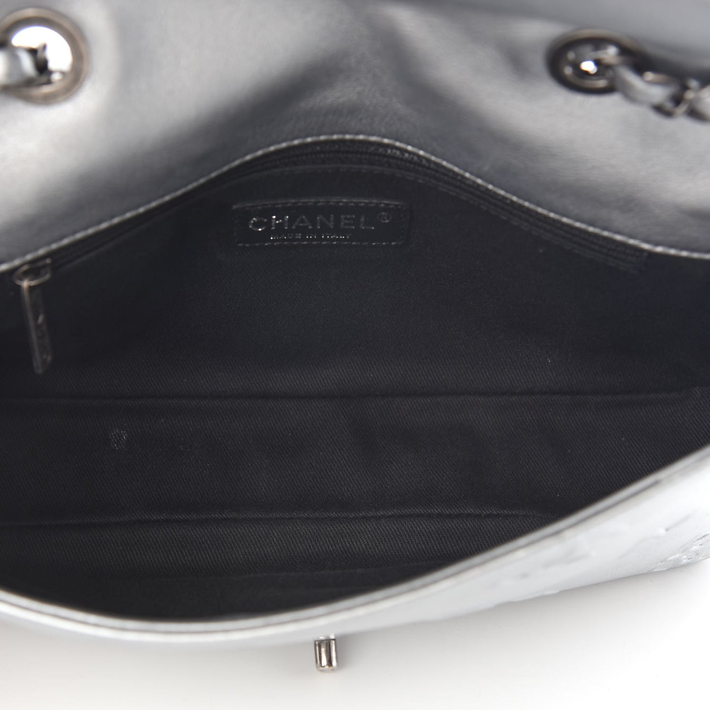Metallic Lambskin Symbols Medium Single Flap Silver
