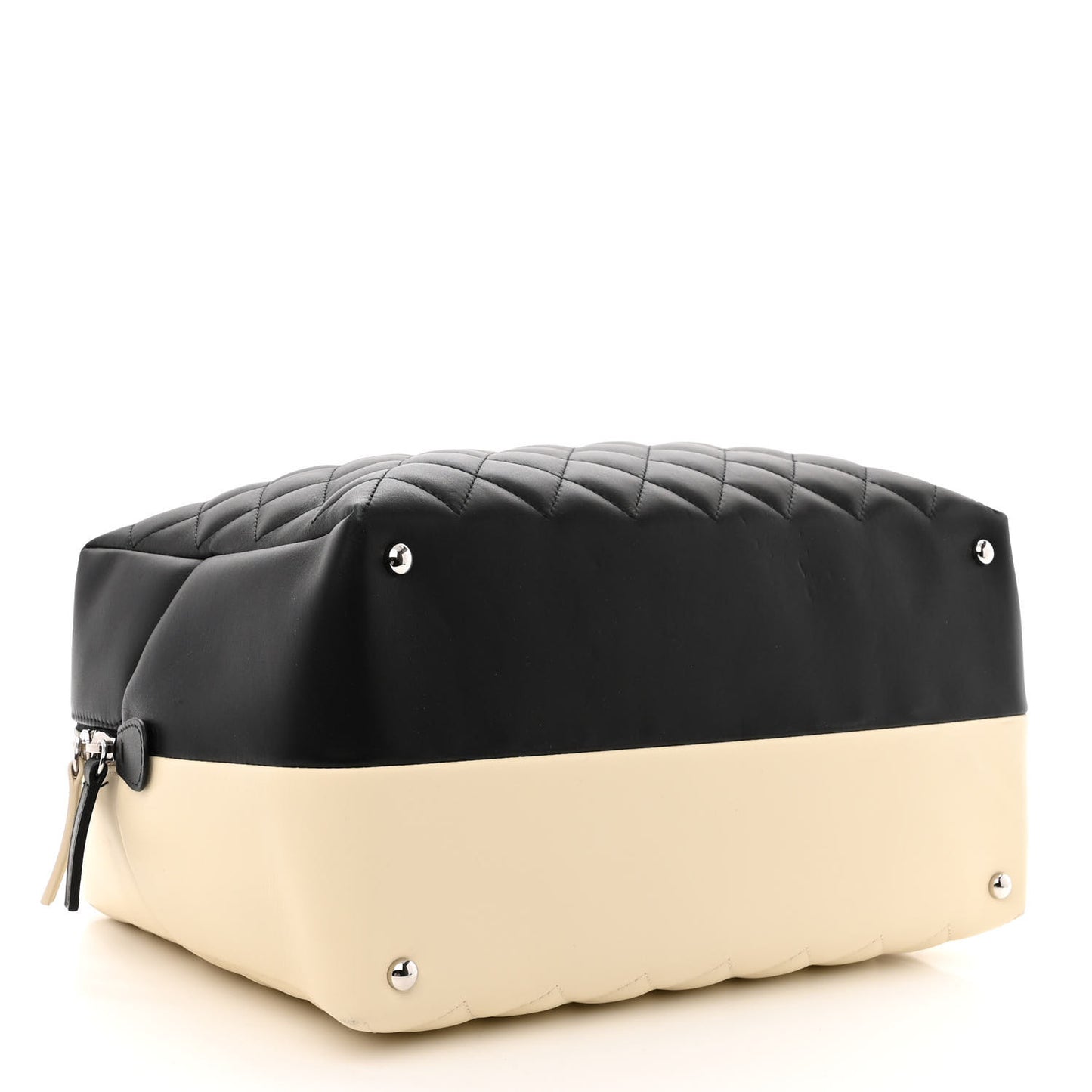 Calfskin Quilted Large Feather Weight Bowling Bag Black Ivory