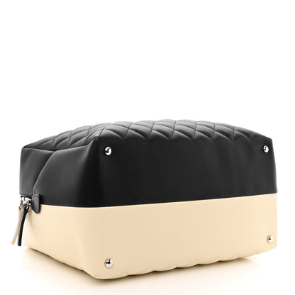 Chanel Calfskin Quilted Large Feather Weight Bowling Bag Black Ivory 4 of 10