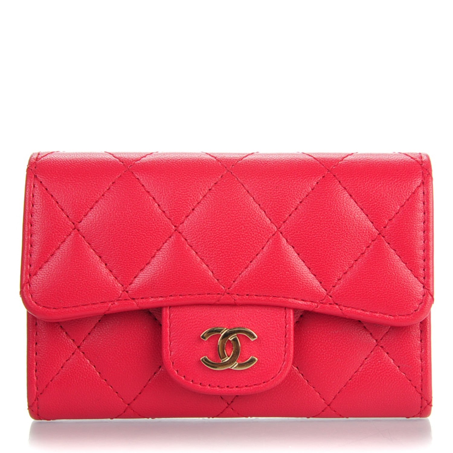 Chanel Lambskin Quilted Flap Card Holder Dark Pink 1 of 8