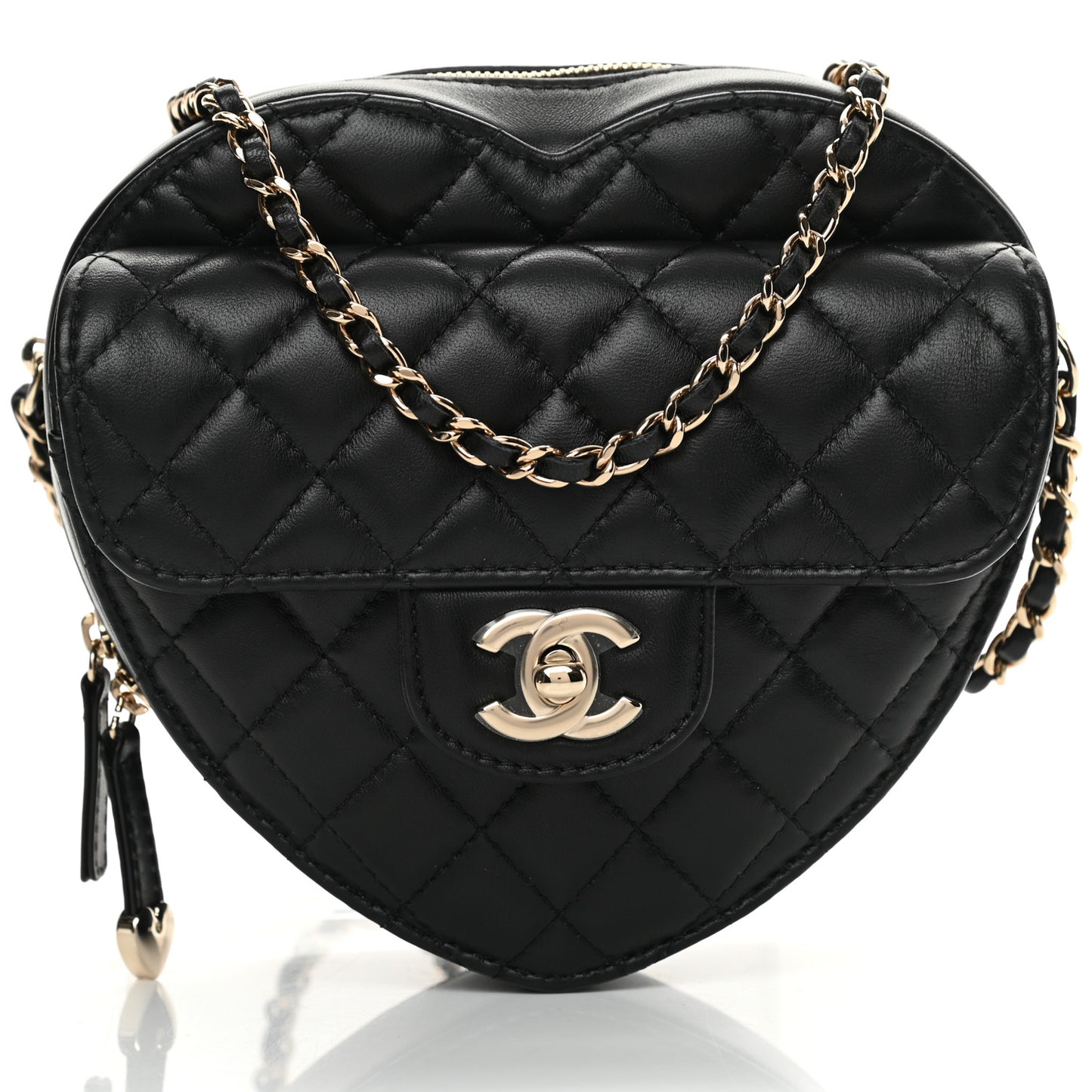 Lambskin Quilted CC In Love Heart Bag Black