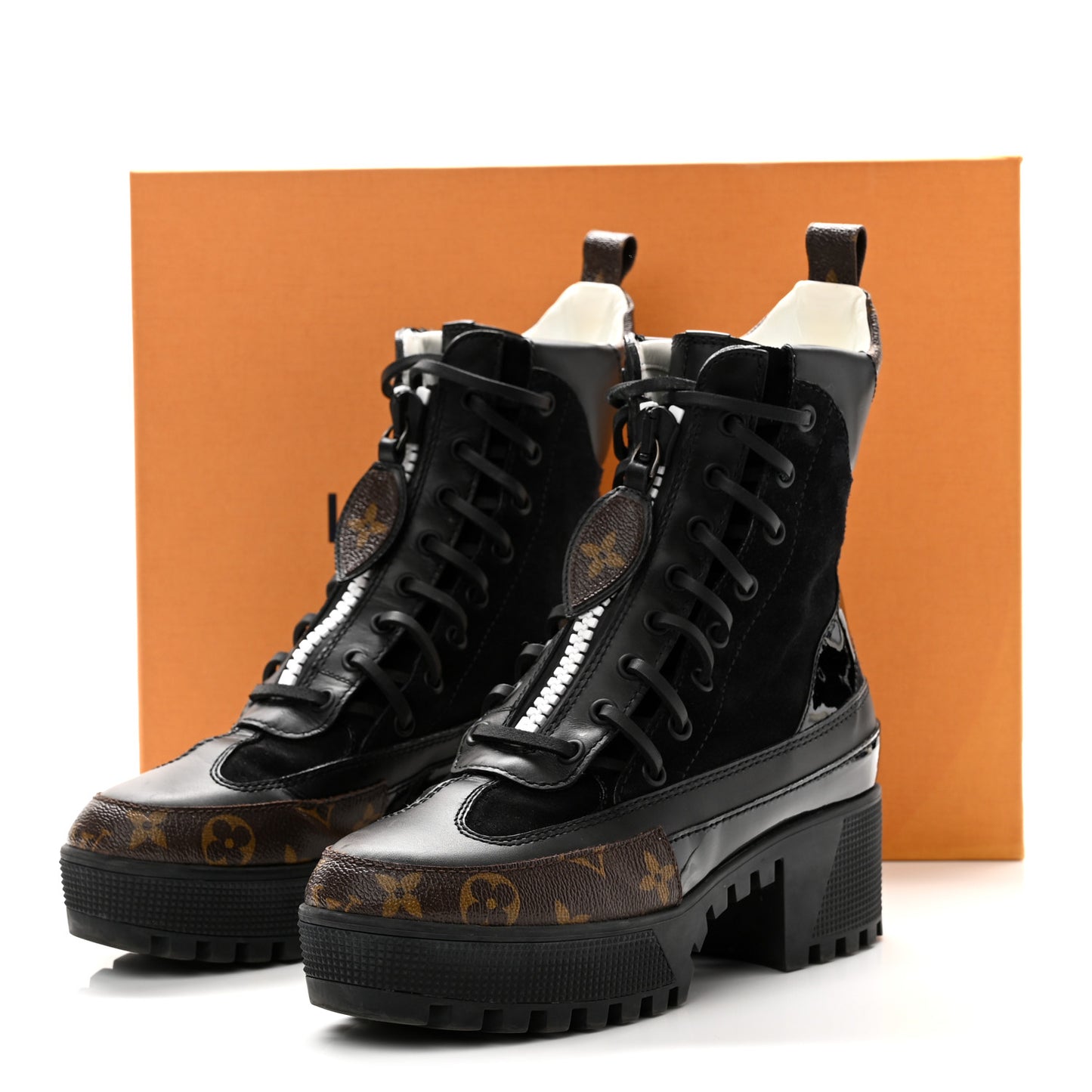 Suede Calfskin Monogram Zip Up Laureate Platform Desert Boots 37 Black