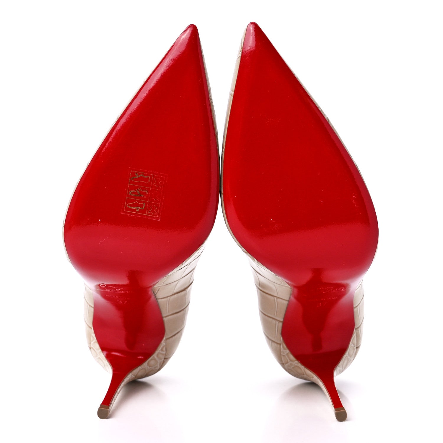 Christian Louboutin Calfskin Crocodile Embossed Kate 100 Pumps 37 Neutral 5 of 7