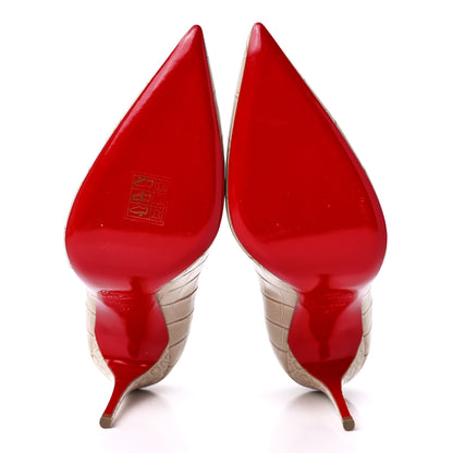 Christian Louboutin Calfskin Crocodile Embossed Kate 100 Pumps 37 Neutral 5 of 7