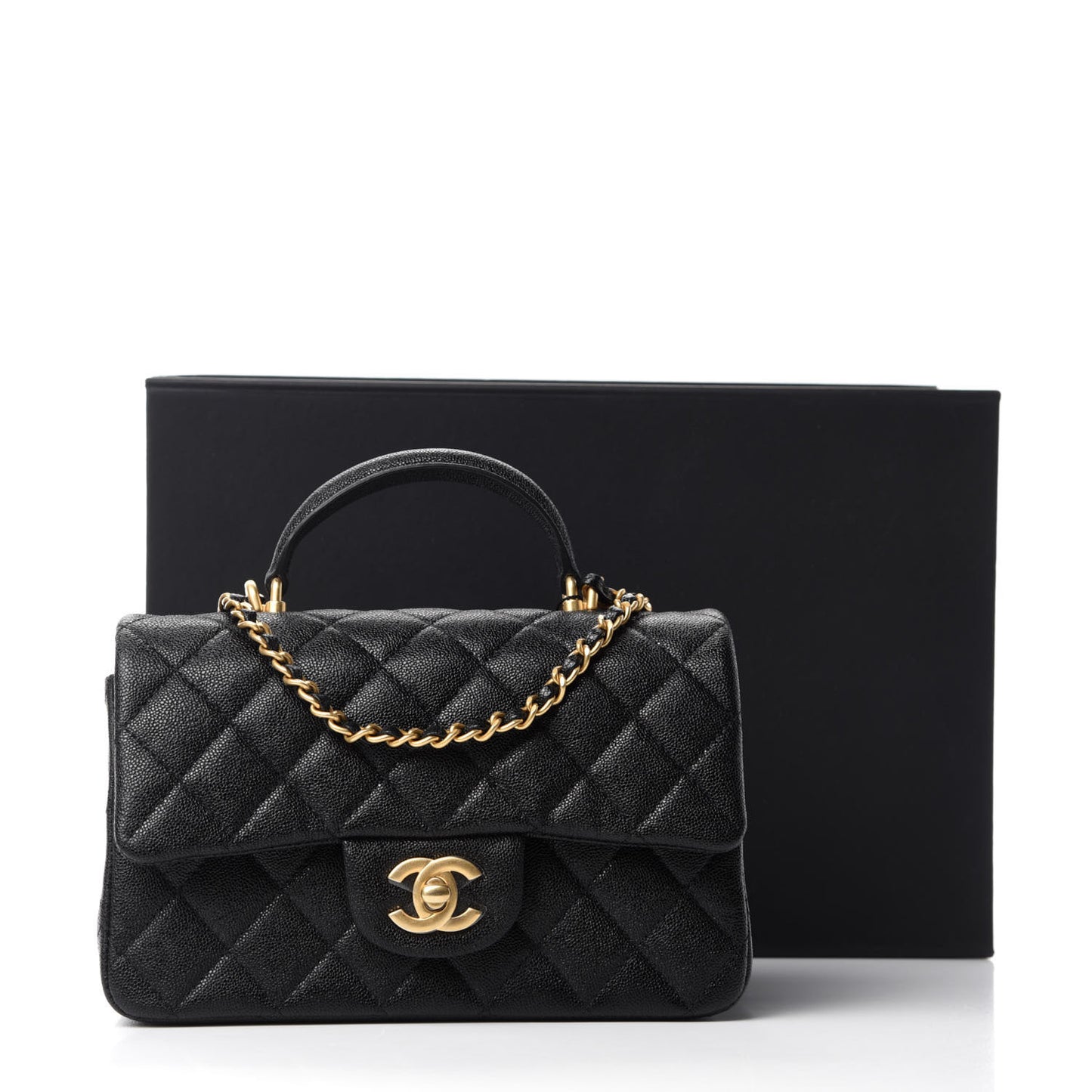 Caviar Quilted Mini Top Handle Rectangular Flap Black