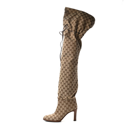 Gucci Monogram Over the Knee Boots 39.5 Beige Ebony 1 of 7