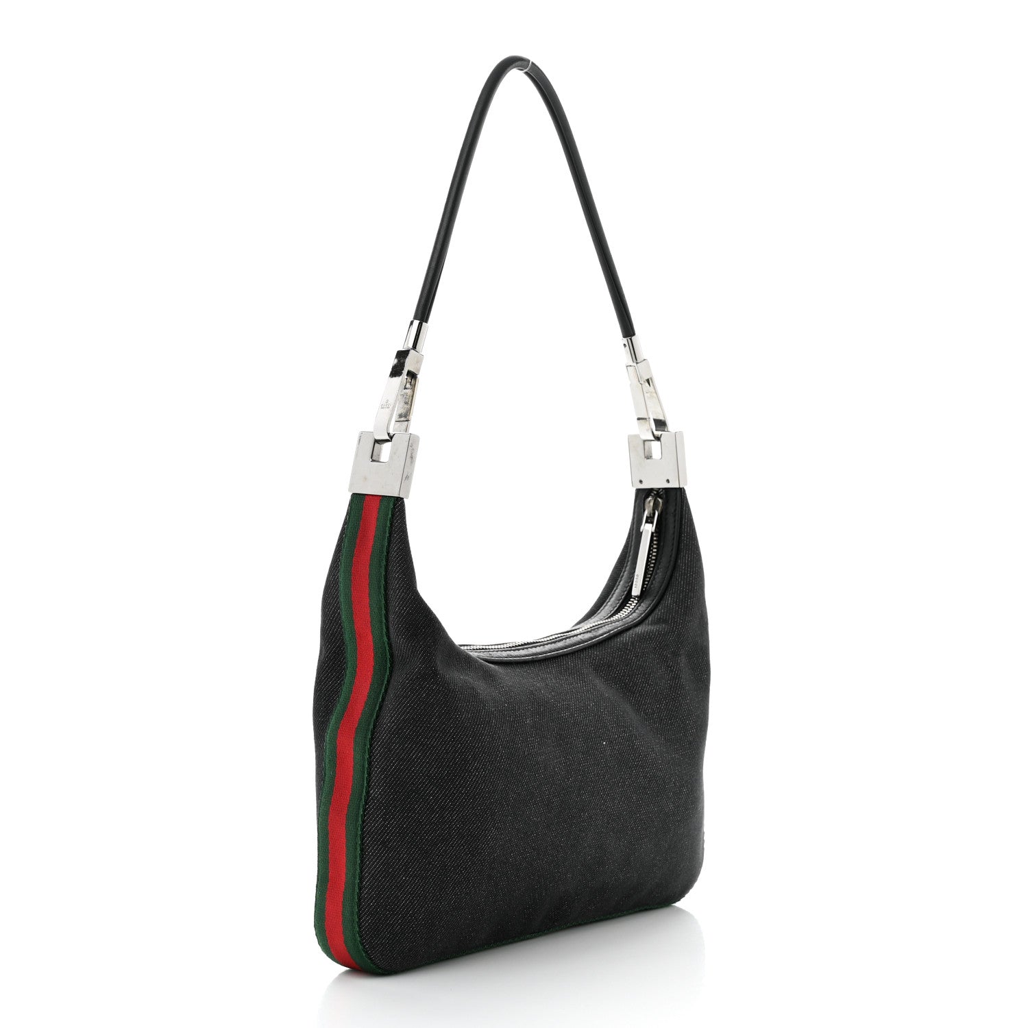 Gucci Denim Web Small Clasp Hobo Black 3 of 11