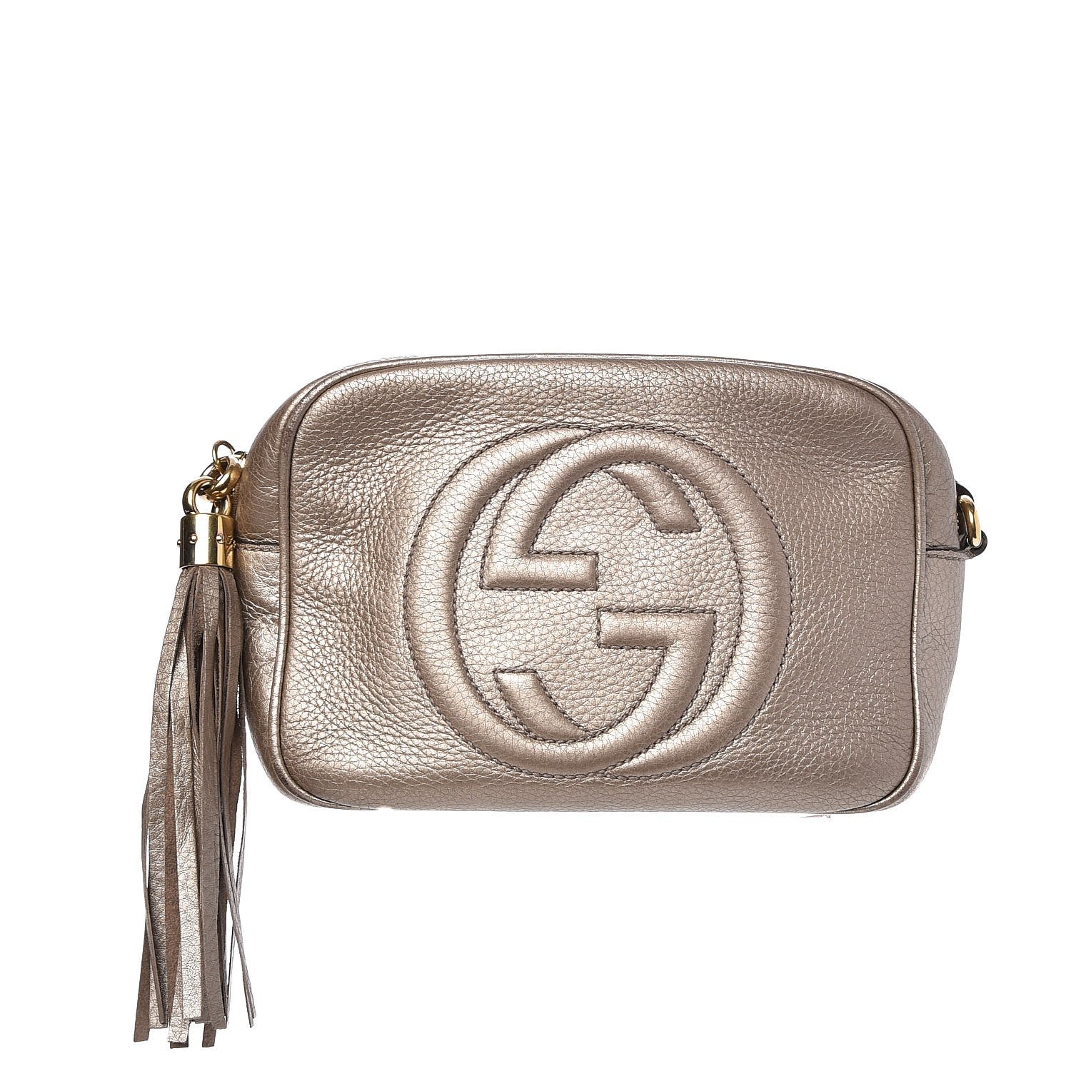 Gucci Metallic Pebbled Calfskin Small Soho Disco Bag Golden Beige 1 of 9
