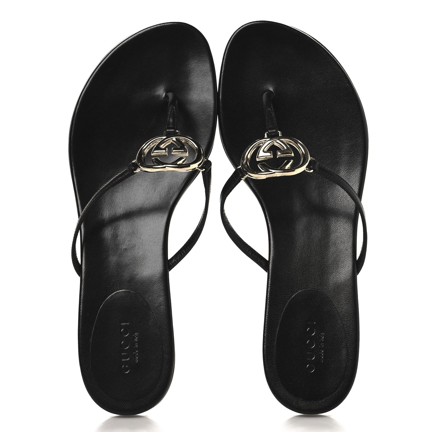 Gucci Lifford Calfskin Interlocking G Thong Sandals 36.5 Black 2 of 9