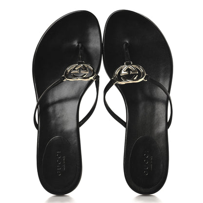 Gucci Lifford Calfskin Interlocking G Thong Sandals 36.5 Black 2 of 9