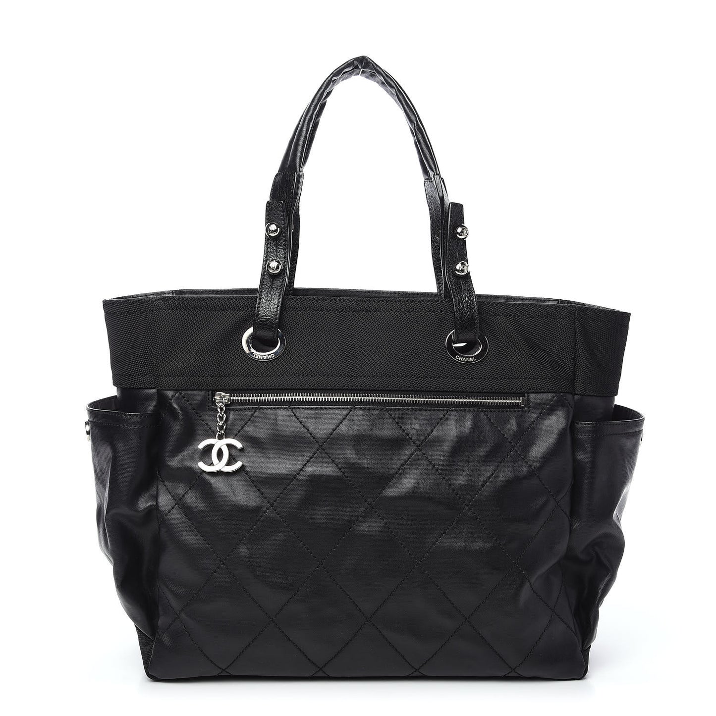 Coated Canvas Quilted Large Paris Biarritz Tote Black