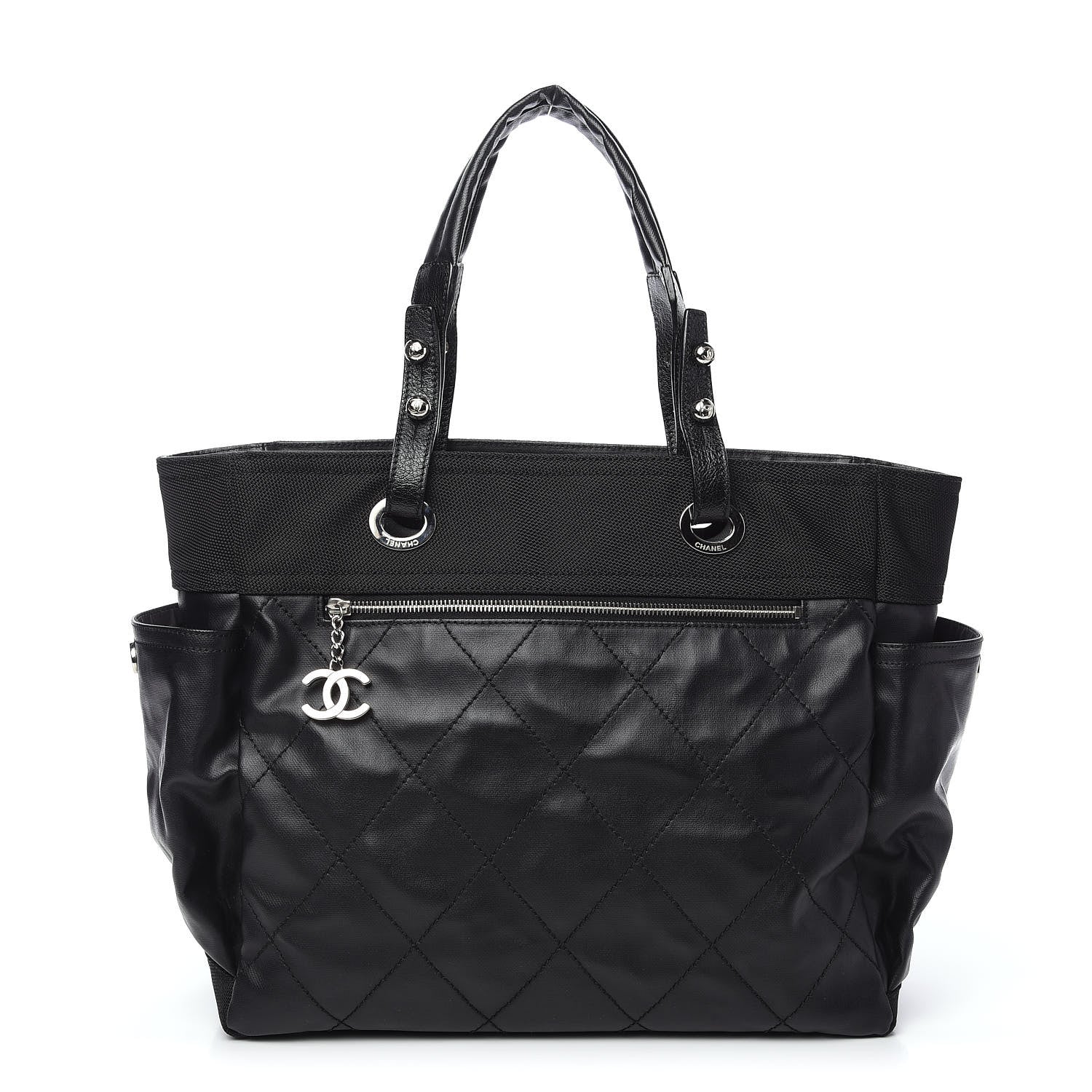 Chanel Coated Canvas Quilted Large Paris Biarritz Tote Black 1 of 10