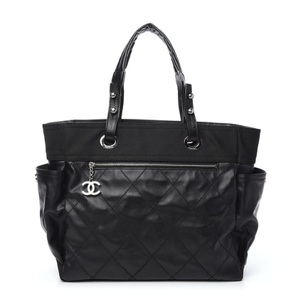 Chanel Coated Canvas Quilted Large Paris Biarritz Tote Black 1 of 10