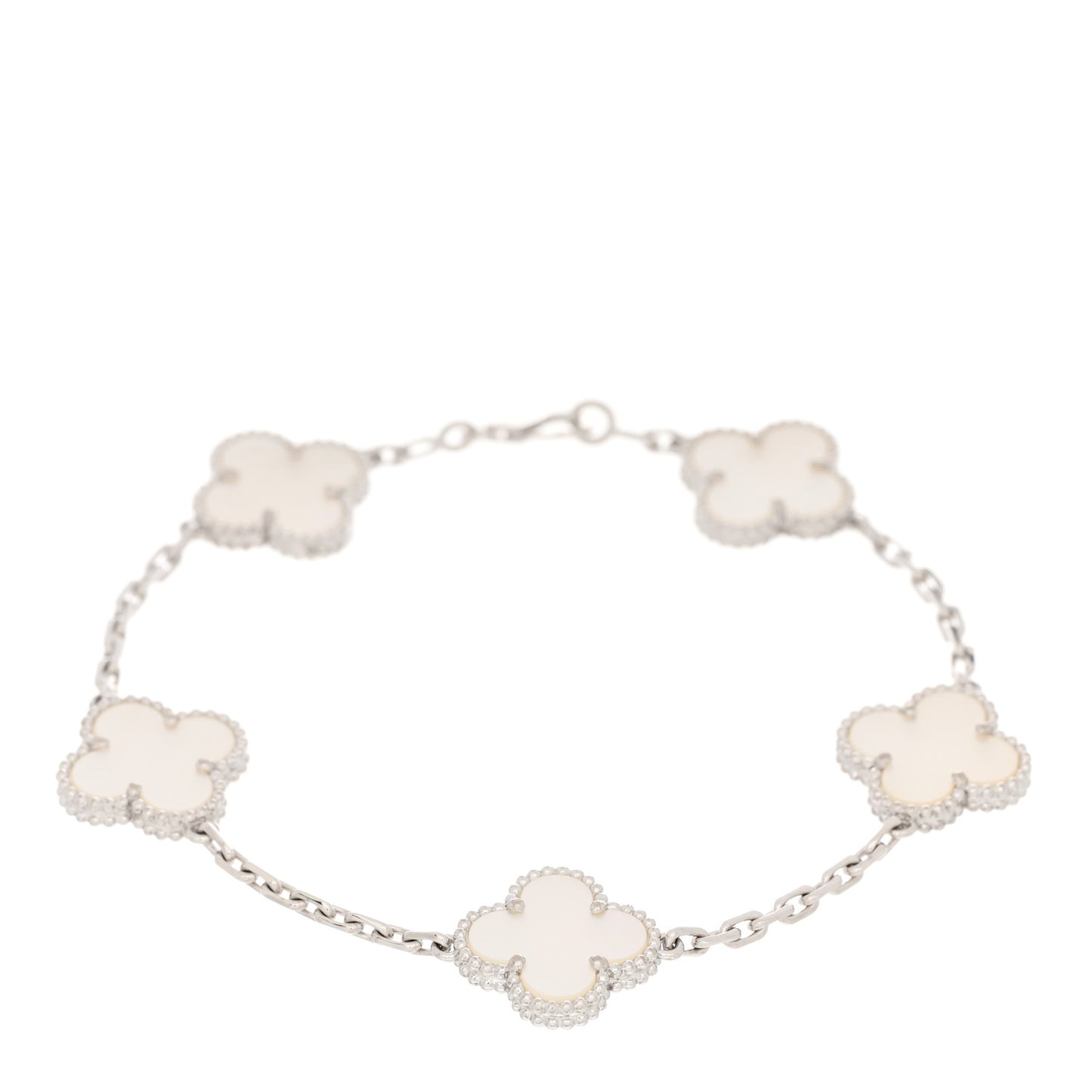 18K White Gold Mother of Pearl 5 Motifs Vintage Alhambra Bracelet