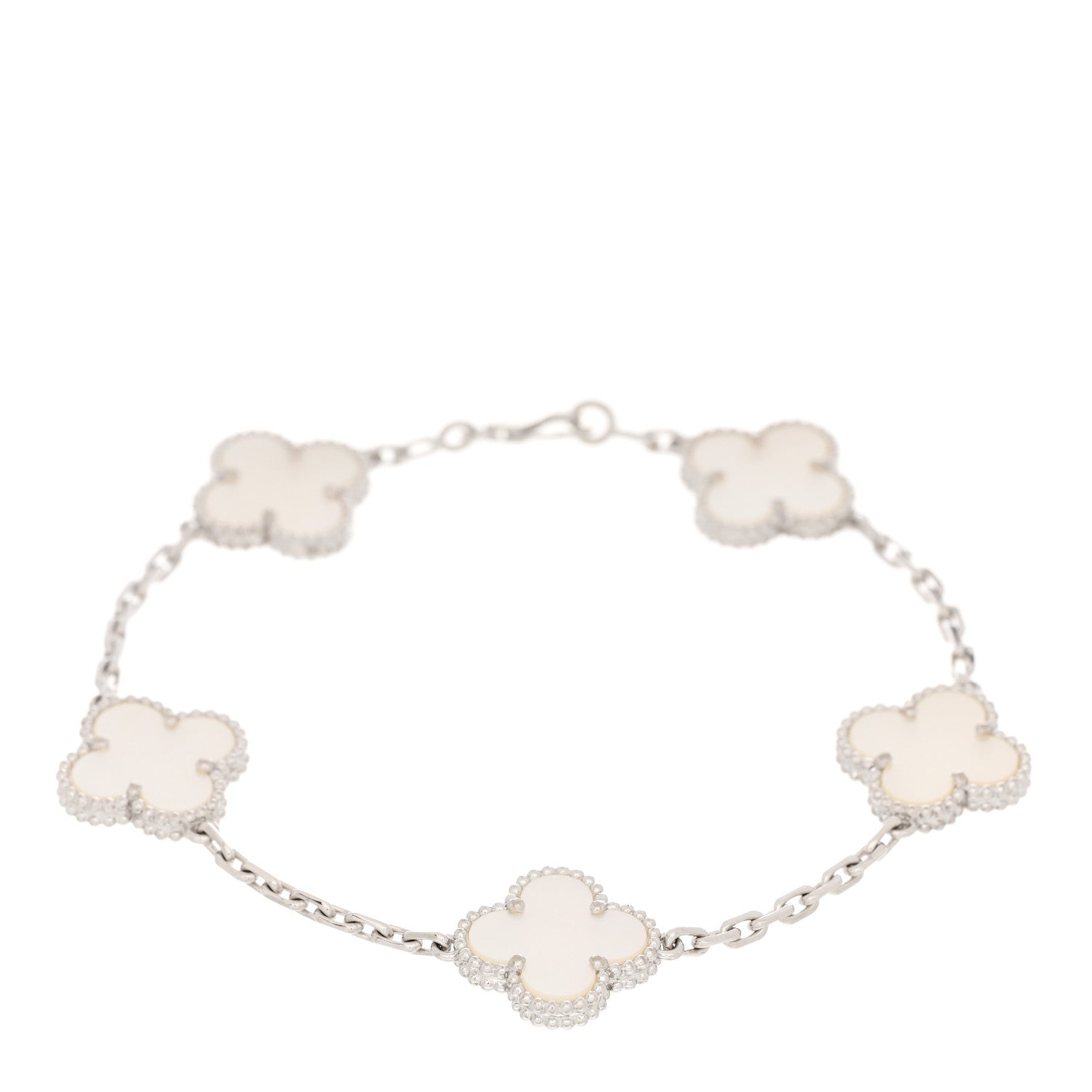 Van Cleef & Arpels 18K White Gold Mother of Pearl 5 Motifs Vintage Alhambra Bracelet 1 of 5