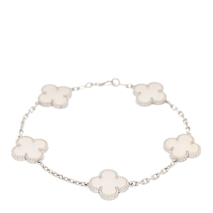 Van Cleef & Arpels 18K White Gold Mother of Pearl 5 Motifs Vintage Alhambra Bracelet 1 of 5